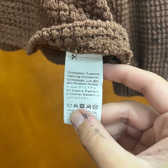 Emery rose Brown waffle knit hooded Henley Sweater - Picture 4 of 5